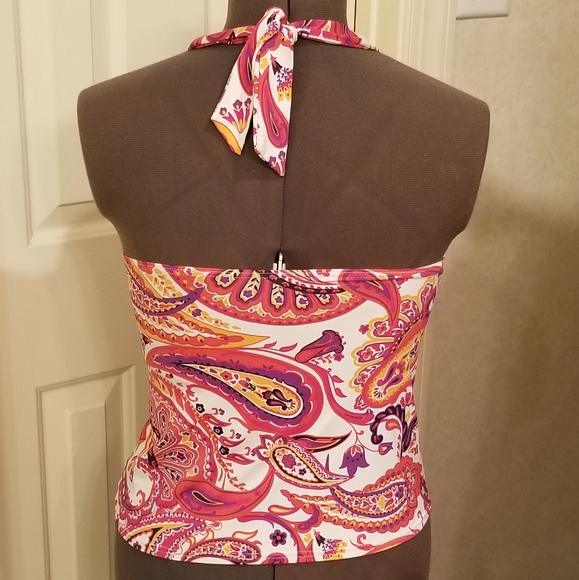 Land's End Pink Paisley V-neck Halter Swim Tankini - Picture 8 of 10